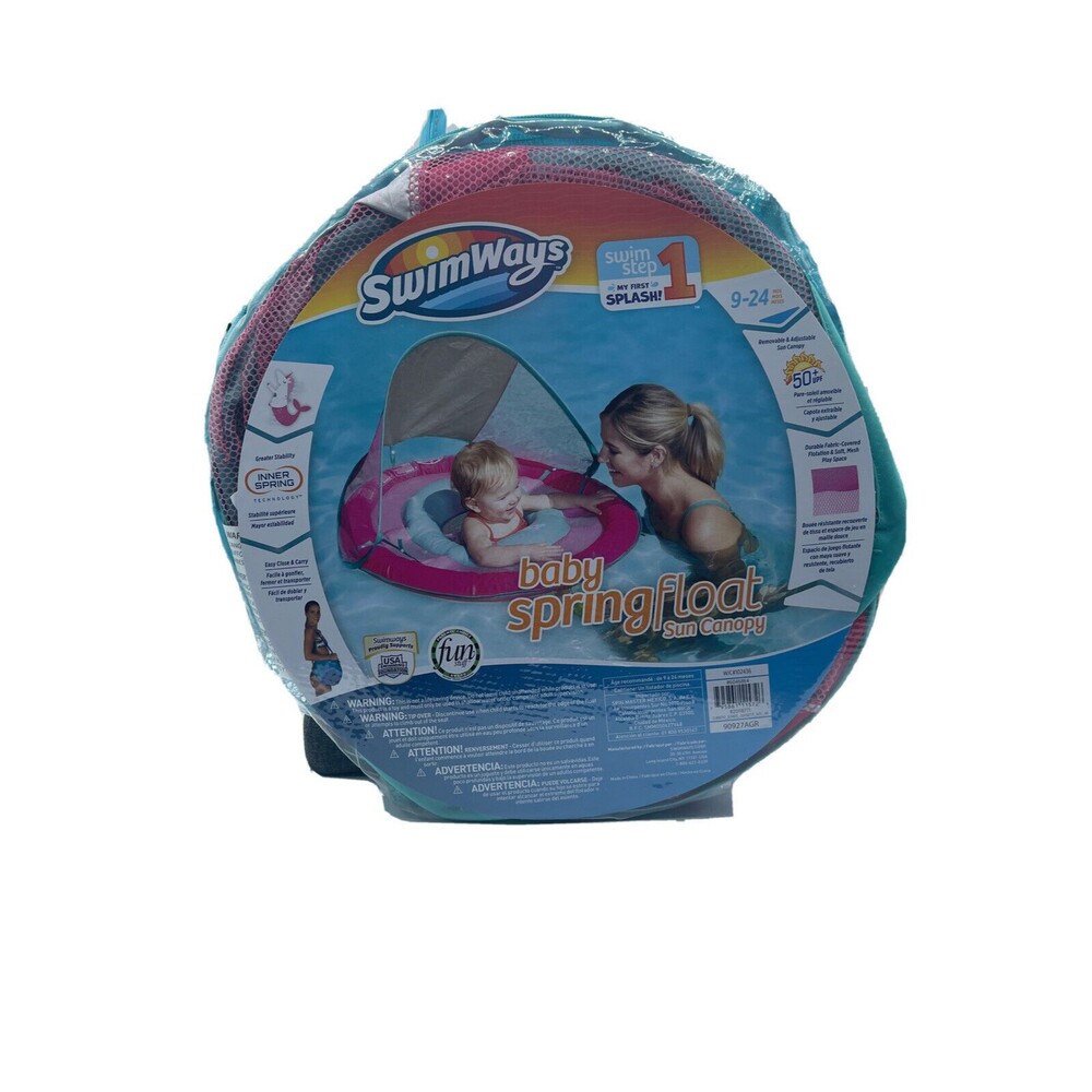 SwimWays Step-1 Baby Spring Float Sun Canopy - Pink, 9-24 Months NEW